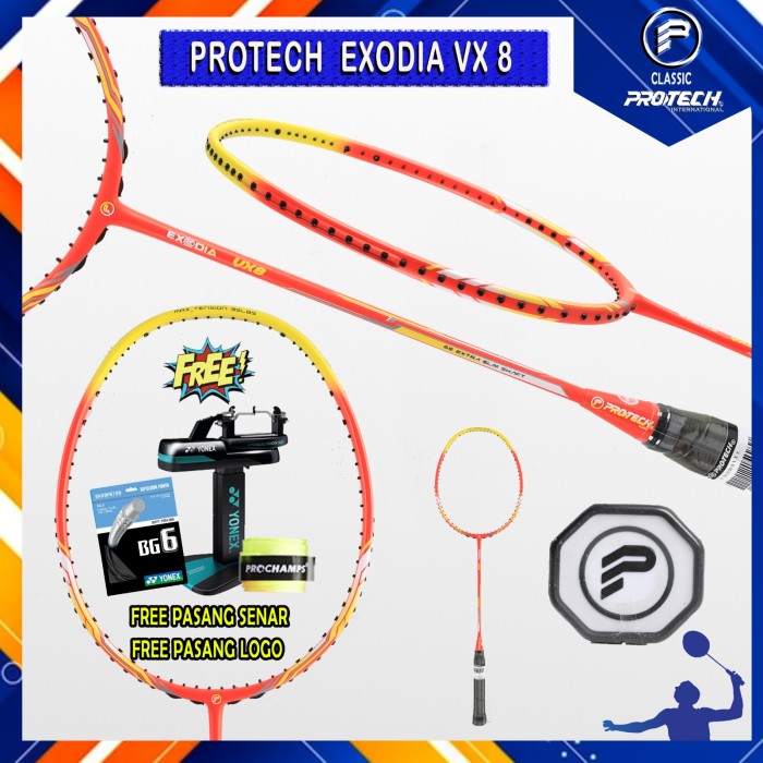 PROCHAMP NEW RAKET BADMINTON PROTECH EXODIA VX8/VX 8 PROTECH CLASSIC BY PROTECH INTERNATIONAL-PAKET 