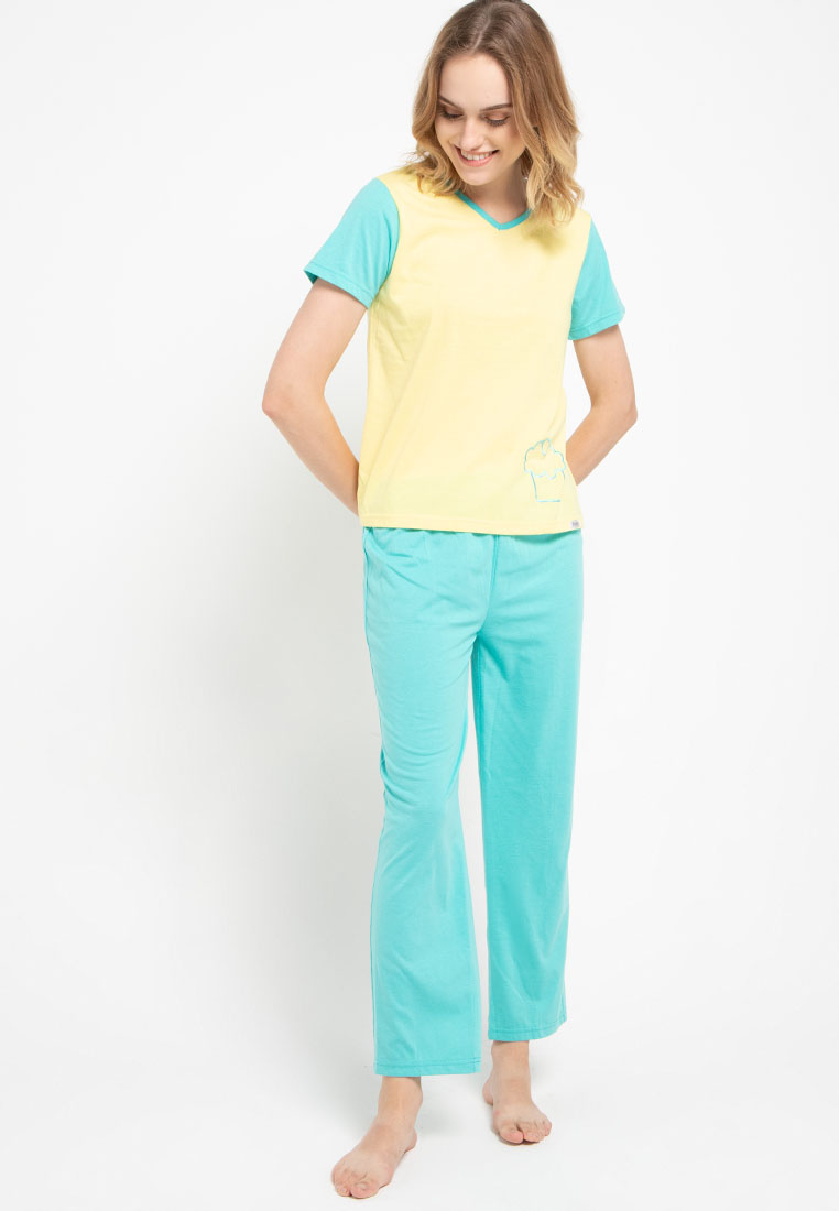 Puppy Pyjama Short Sleeve Long Pants Bordir Cupcakes Sleepwear