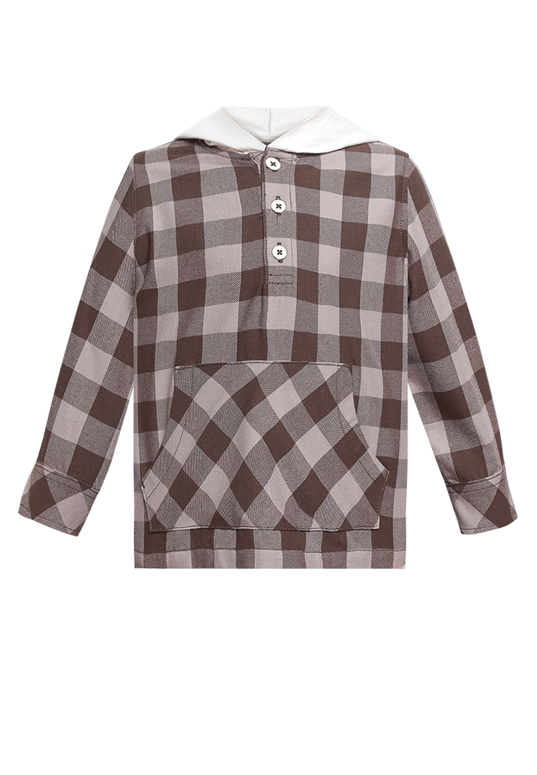 Qna Boy Anwarul Jaket Katun Panjang Anak Coklat Motif Kotak