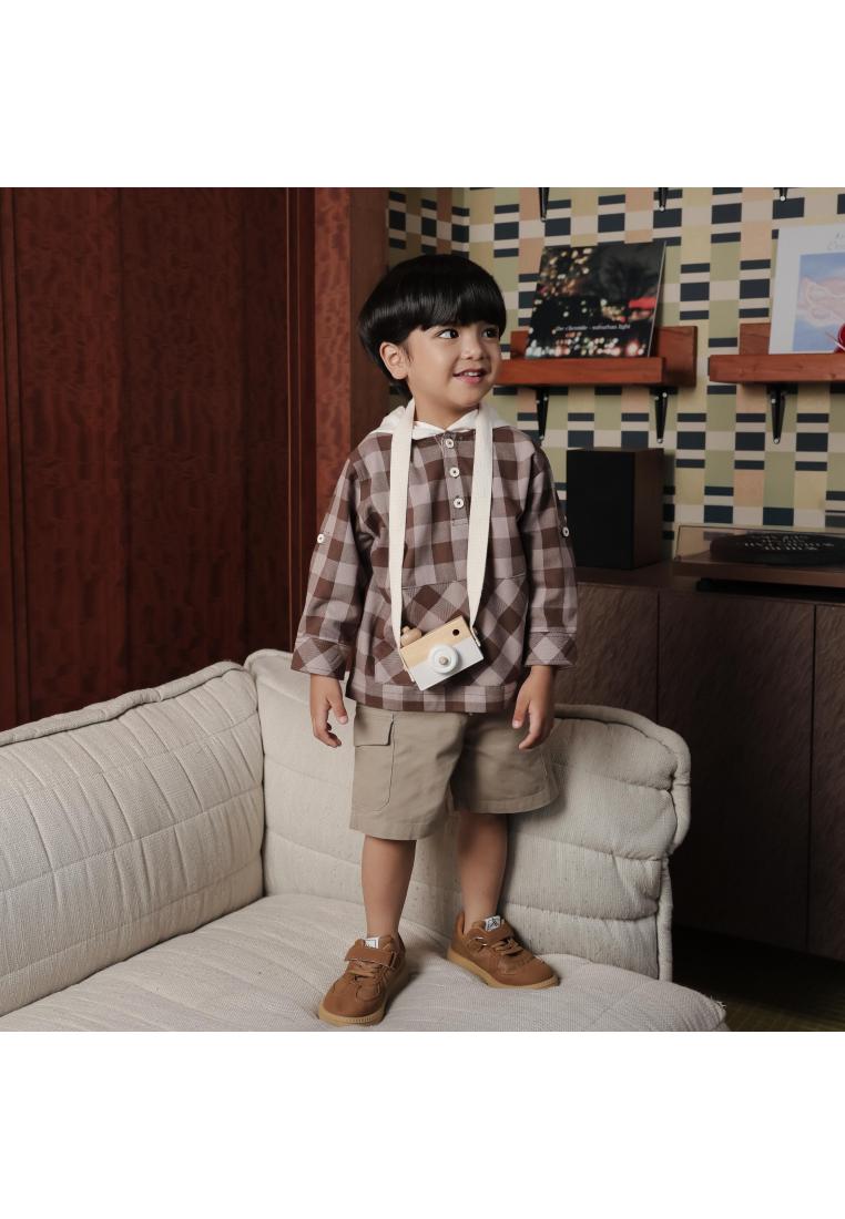 Qna Boy Anwarul Jaket Katun Panjang Anak Coklat Motif Kotak