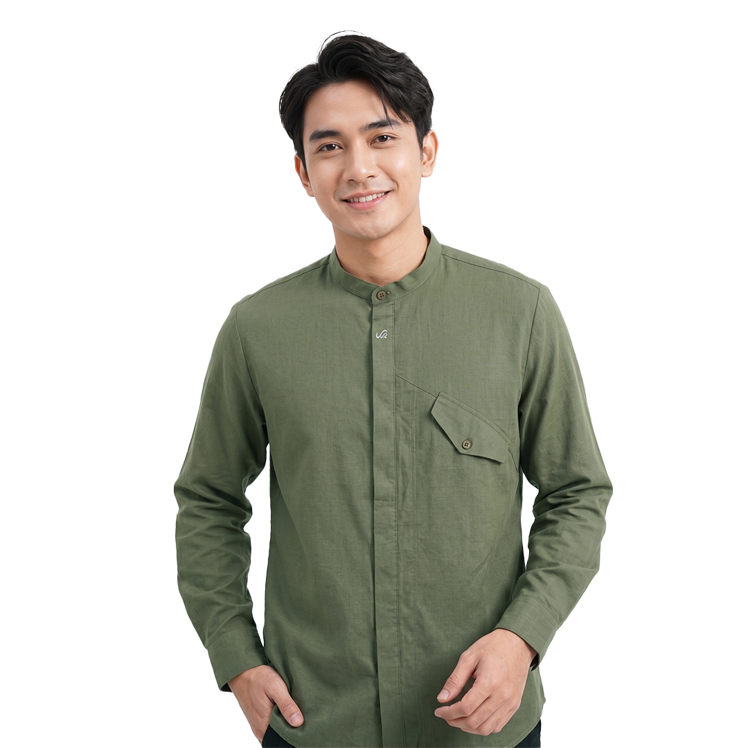 Rabbani - Kemeja Koko Muslim Pria Lengan Panjang Dewasa Hiro Levi - Army