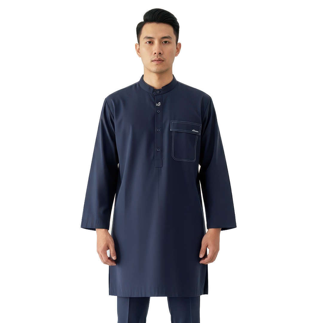 Rabbani - Jubah Koko Muslim Pria Lengan Panjang Dewasa Pandya Exclusive - Navy