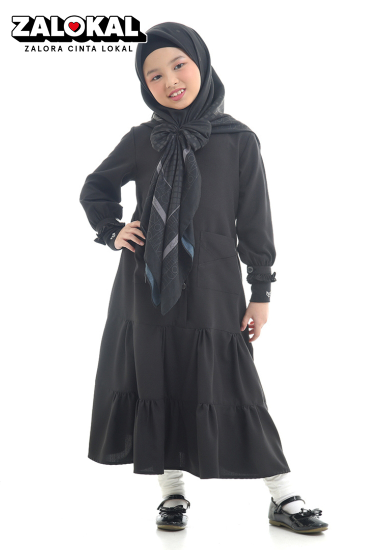 Rabbani - Gamis Dress Muslim Anak Byakta Exclusive Hitam