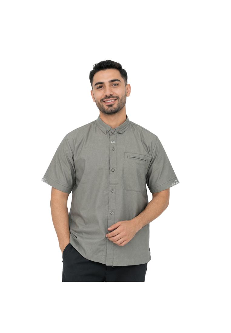 Rabbani -  Kemeja Koko Muslim Pria Dewasa Lengan Pendek Rabbani Kemko Isyraq - Grey