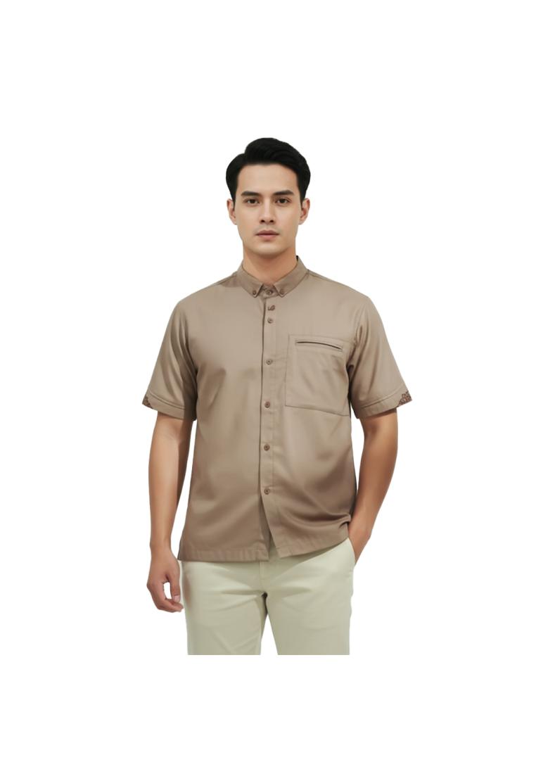 Rabbani -  Kemeja Koko Muslim Pria Dewasa Lengan Pendek Rabbani Kemko Isyraq - Brown