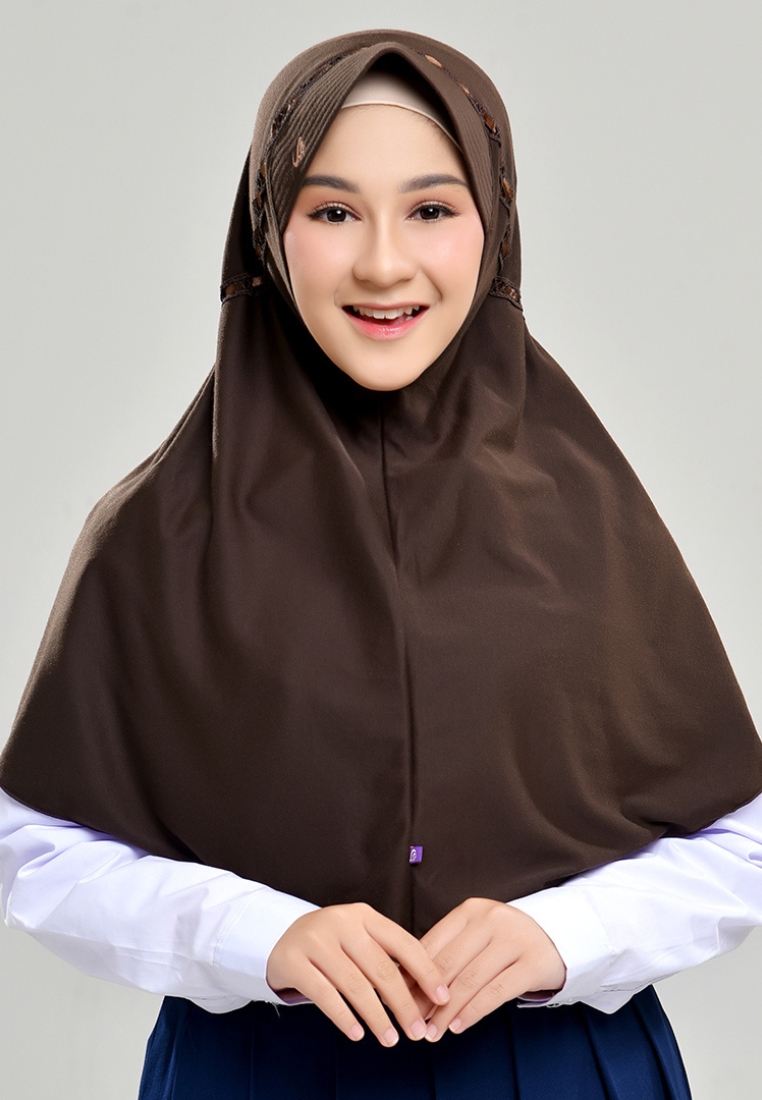 RABBANI Kerudung Sekolah Instan Hemy Coklat Kopi XL
