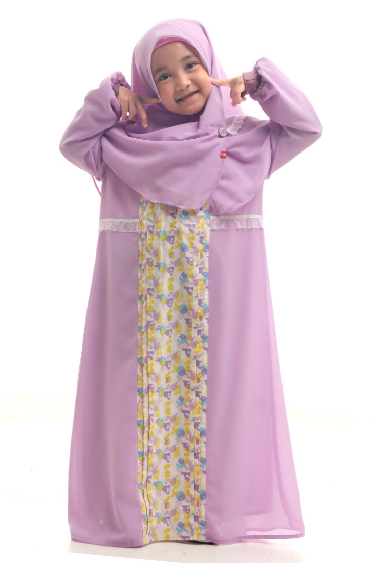 Rabbani - Setelan Gamis Dress Muslim Anak Bani Batuta Khimar Biscotti Exclusive - Purple Lilac