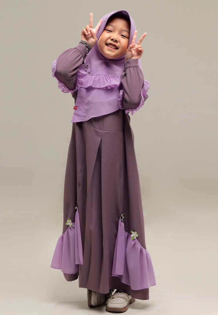 Rabbani - Setelan Gamis Dress Muslim Anak Bani Batuta Khimar Amanda Exclusive - Purple Lilac