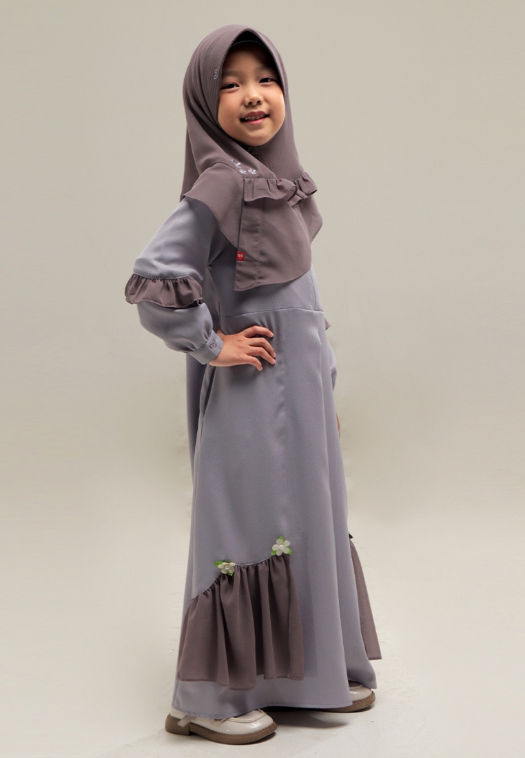 Rabbani - Setelan Gamis Dress Muslim Anak Bani Batuta Khimar Amanda Exclusive - Grey