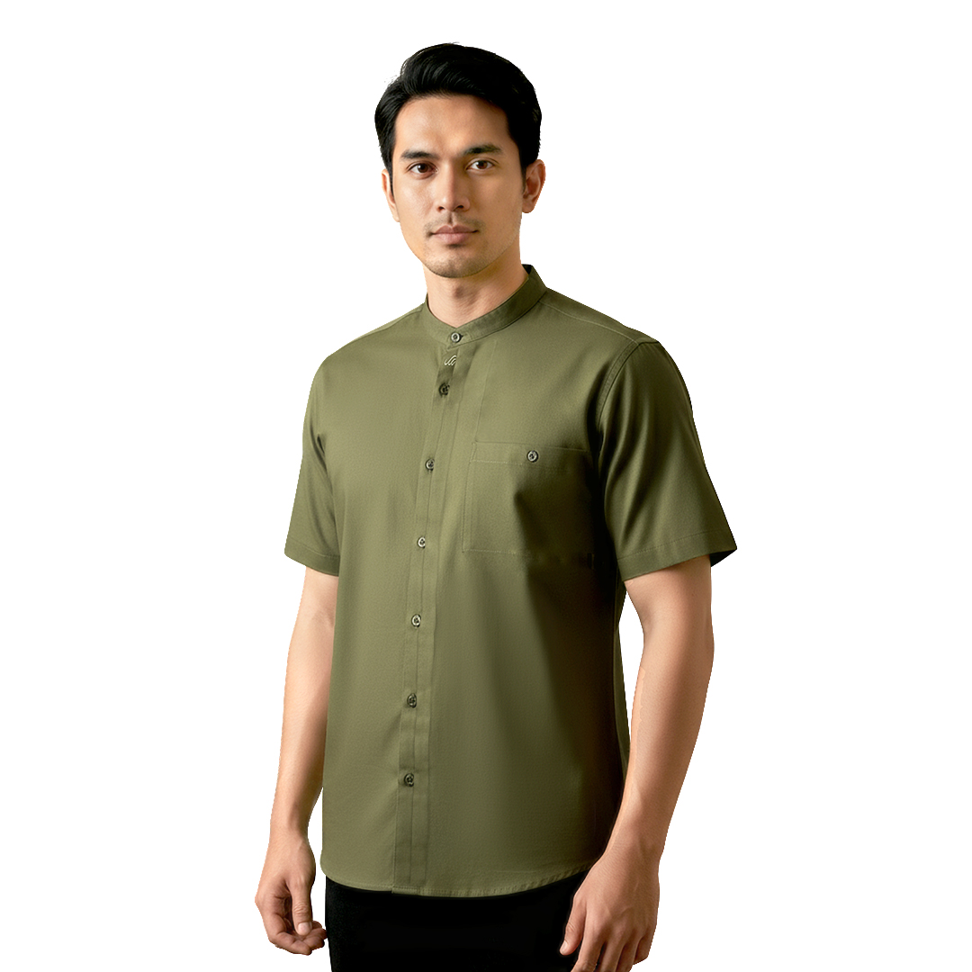 Rabbani - Kemeja Koko Muslim Pria Lengan Pendek Dewasa Khaf Exclusive - Olive