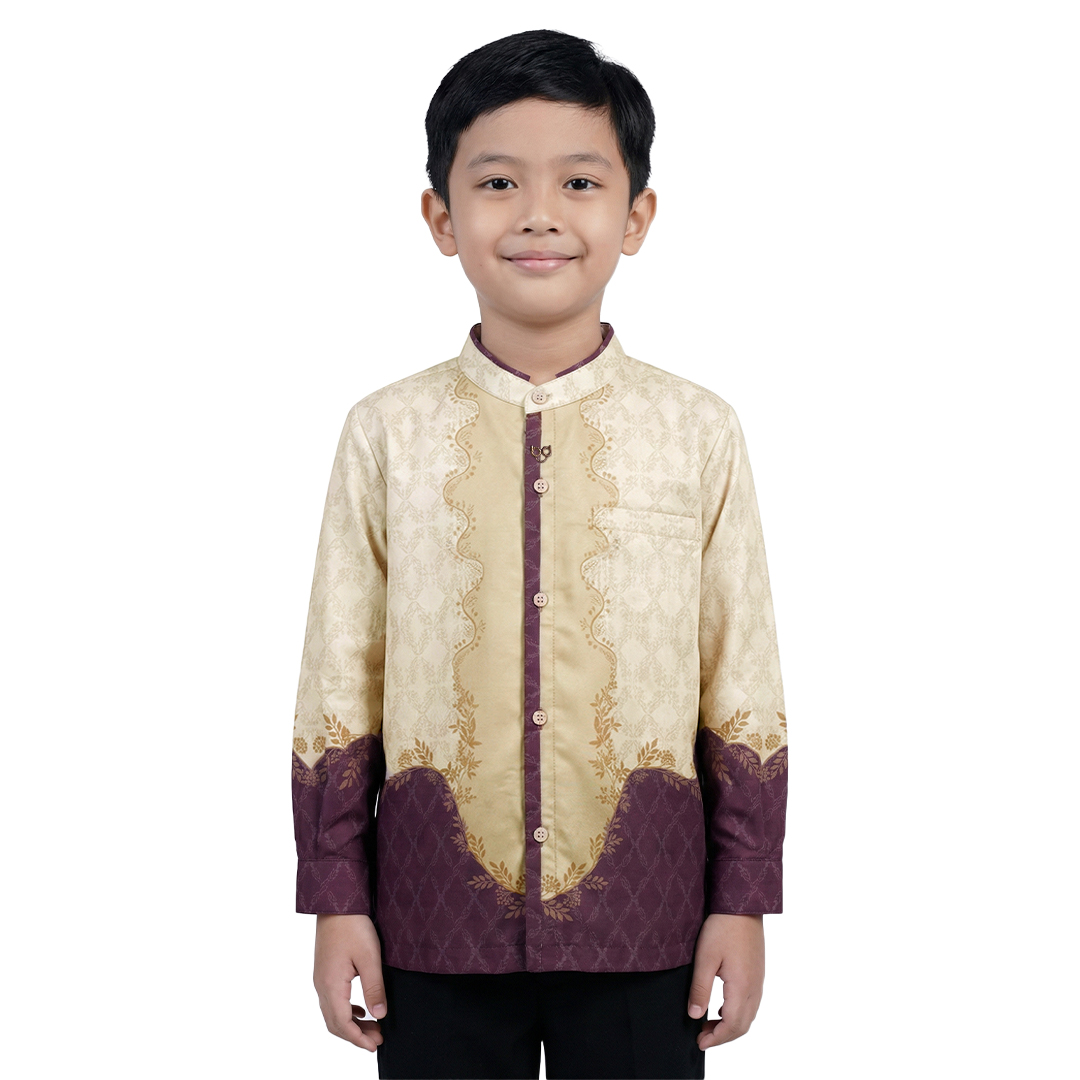 Rabbani - Kemeja Koko Anak Couple Claire Exclusive - Cream Maroon
