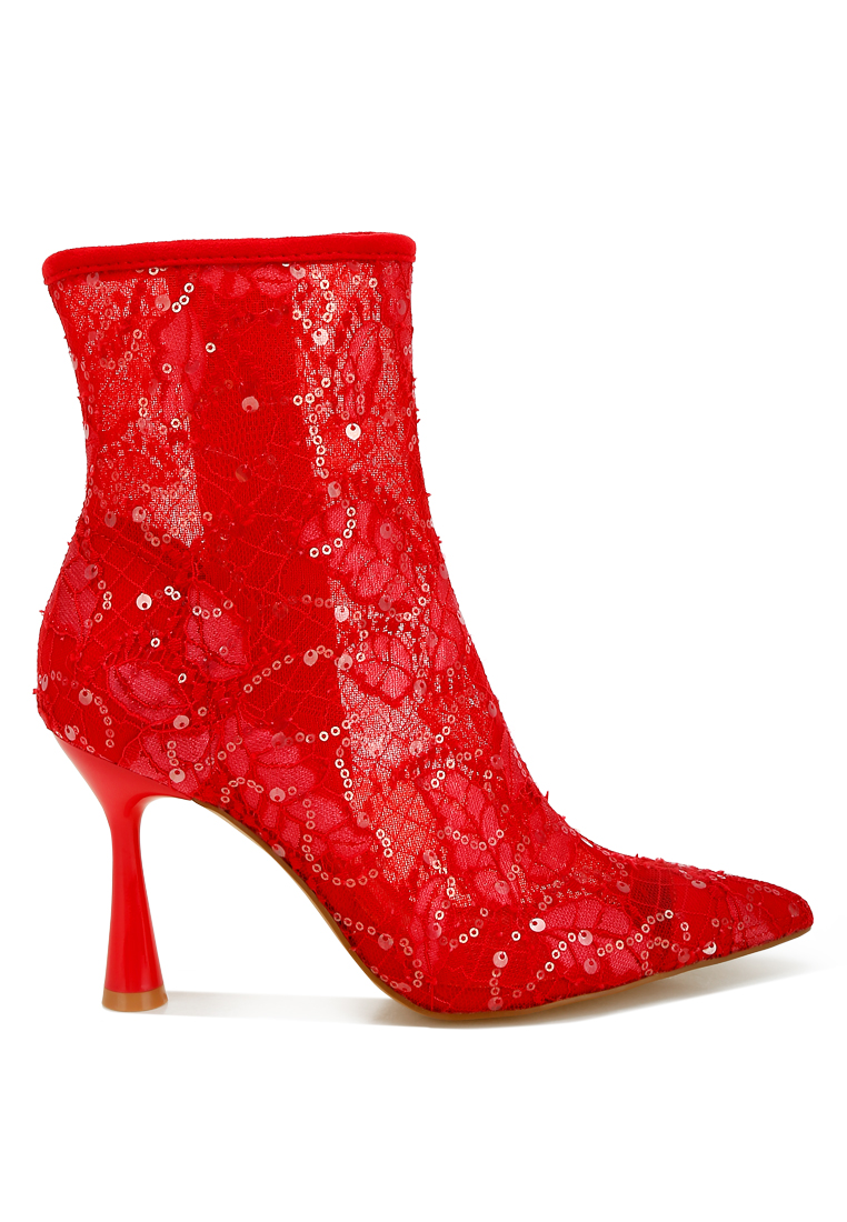 Rag & CO. Sepatu bot renda payet warna merah