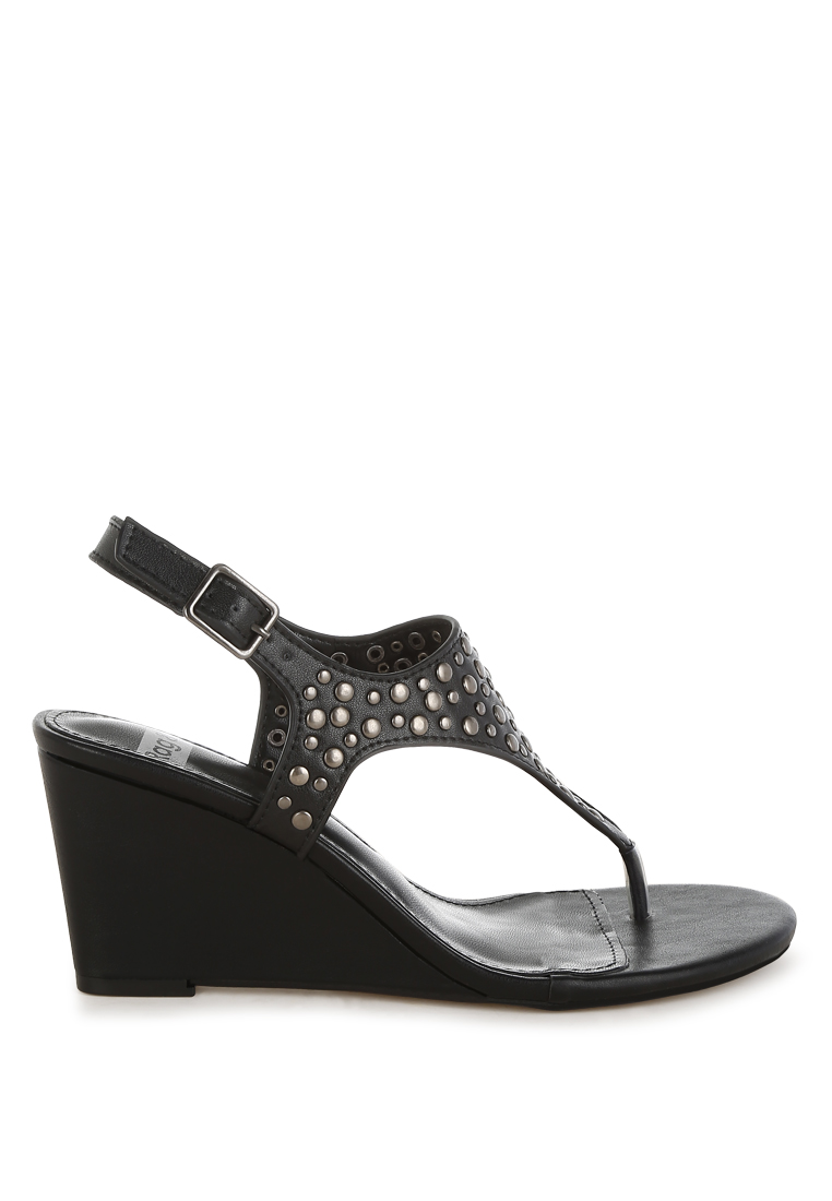 Rag & CO. Sepatu wedges bertabur paku dengan ujung bertabur paku warna hitam