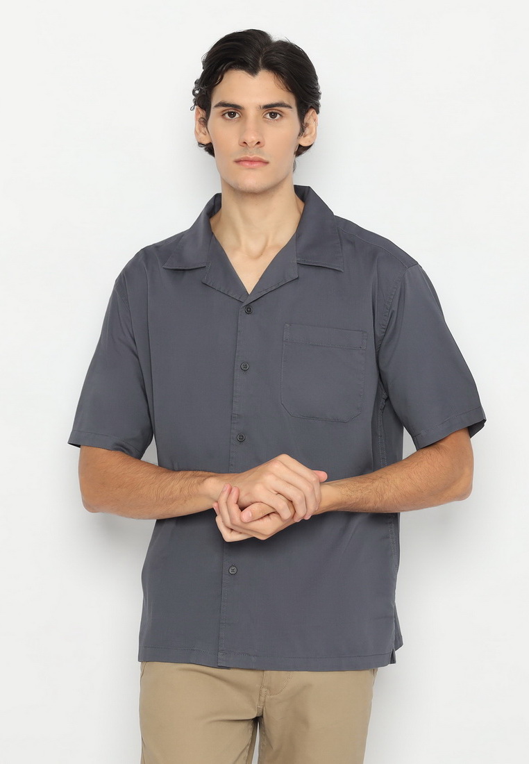 RBJ Kemeja Polos Twill Rayon Krah Hawaii Abu Tua Regular Fit Pria