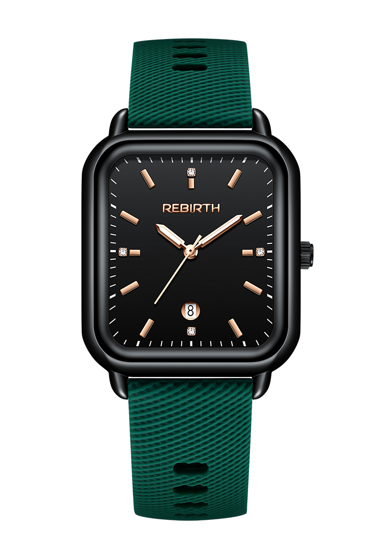 Rebirth Watch Jam Tangan Wanita Original Square Anggun Tali Silikon Anti Air hijau