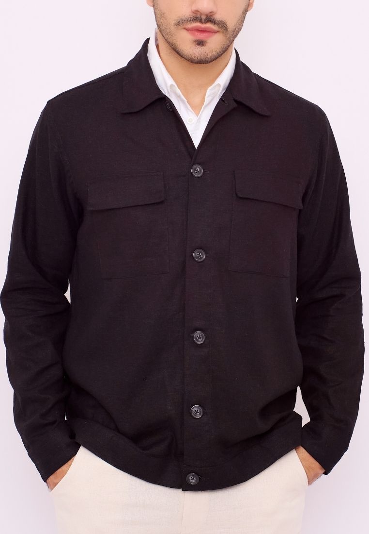 Remedy Elbrus Jaket Kemeja Outer Pria Linen Warna Hitam | Linen Shirt Jacket Men Black