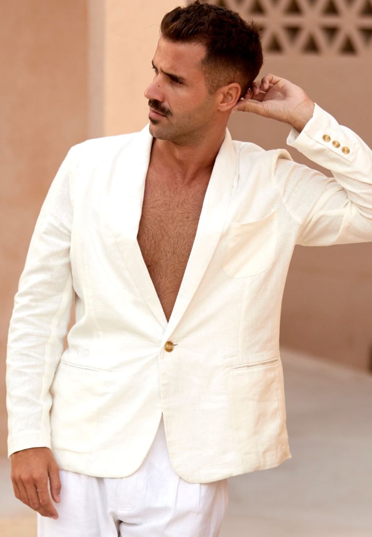 Remedy Salt Blazer Linen Pria Putih - Linen Blazer Men White