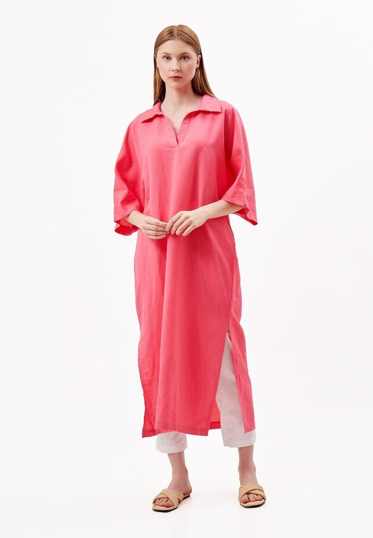Remedy Alexandria Dress Kaftan Linen Wanita Pink | Linen Kaftan Dress Women Pink