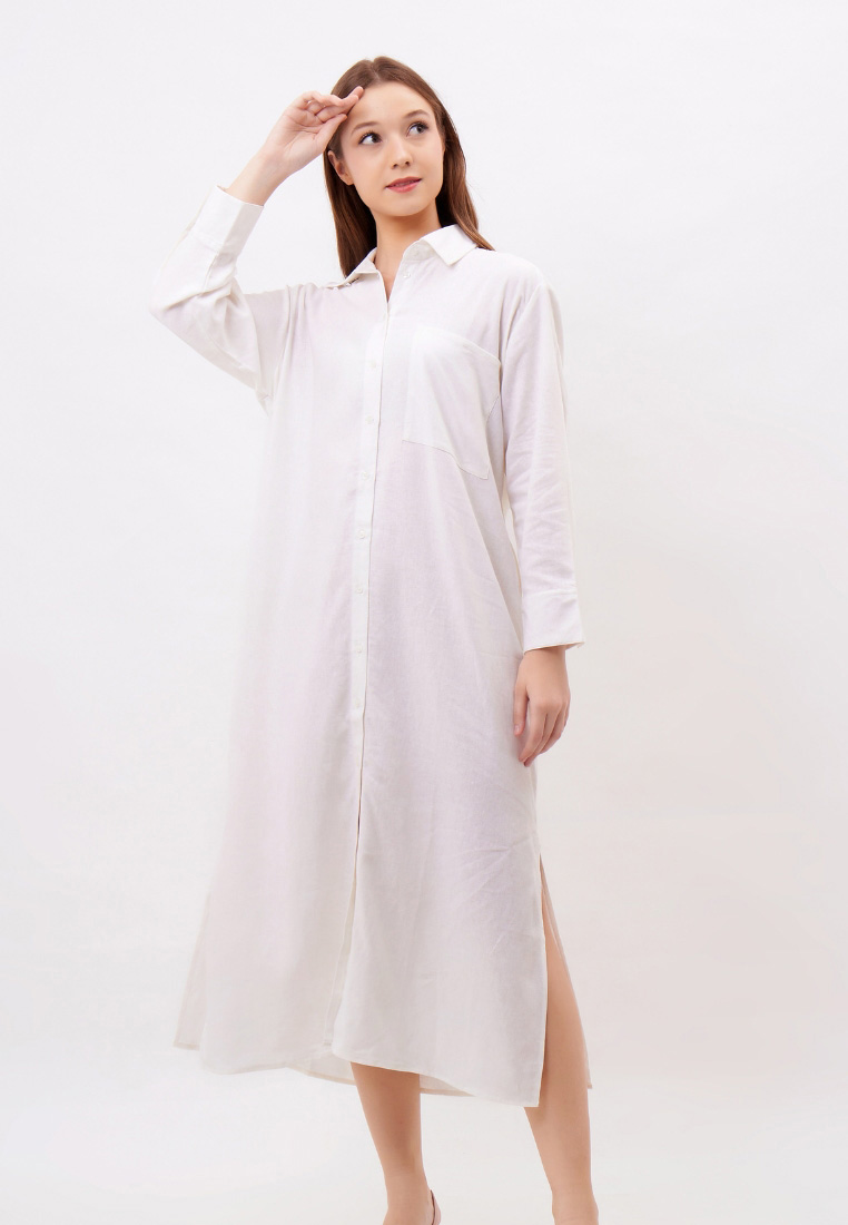 Remedy Ayia Dress Panjang Linen Wanita Putih | Linen Long Dress Women White