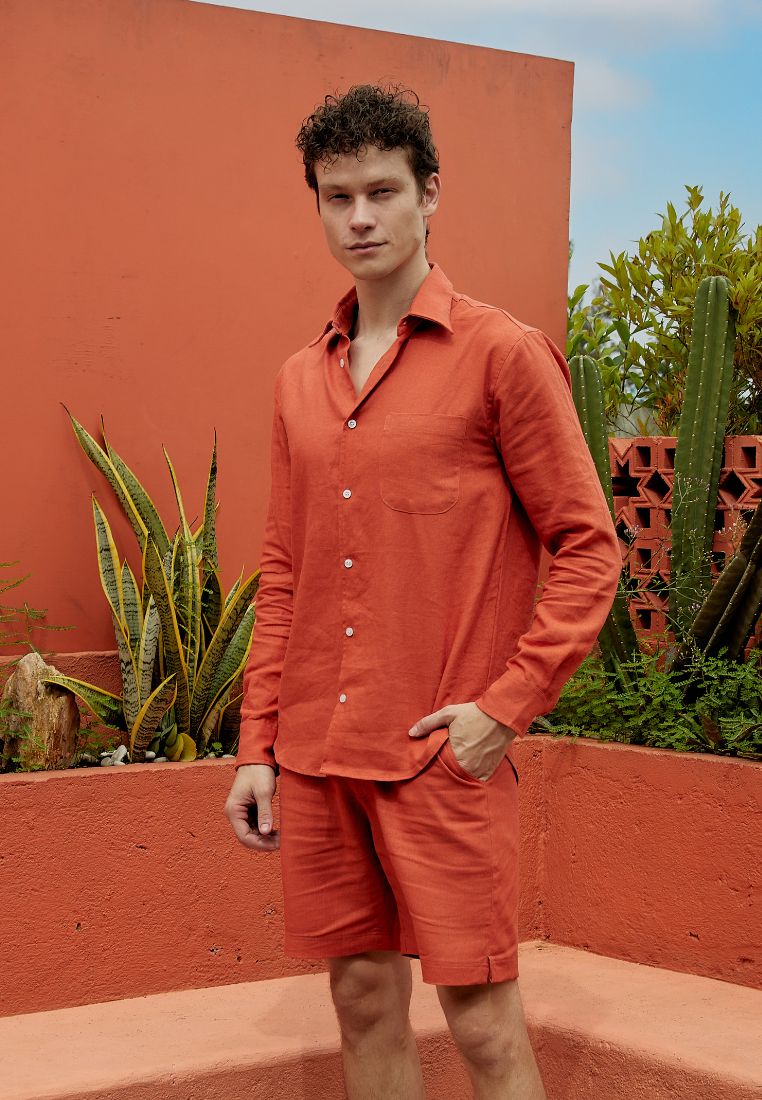 Remedy Terracotta Setelan Kemeja Celana Linen Set Pria Terracotta | Linen Set Men Terracotta