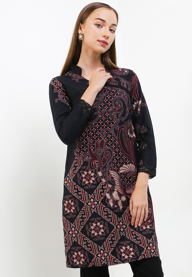 Rianty Batik Tunik Muslim Atasan Wanita Batik Katun Dobby Premium Arla Raya Lengan Panjang
