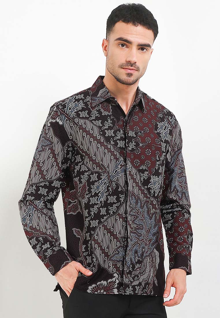 Rianty Batik Kemeja Lengan Panjang Pria Reguler Fit Full Furing Gonzalo Black Dobby Premium