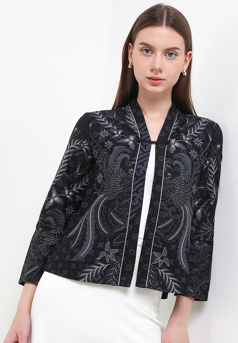 Rianty Batik Outer Cardigan Vest Batik Wanita Seiyana Lengan Panjang Black