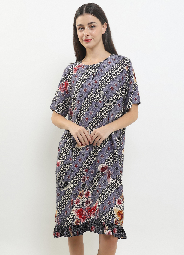 Rianty Batik Dress Daster Baju Sleepwear Wanita Kinara Grey Lengan Pendek