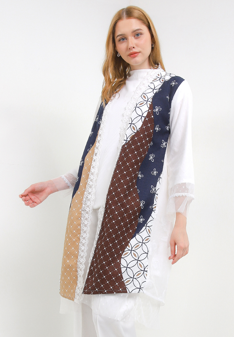 Rianty Batik Outer Cardigan Muslim Atasan Wanita Kaureen Putih White Raya Premium Lengan Panjang