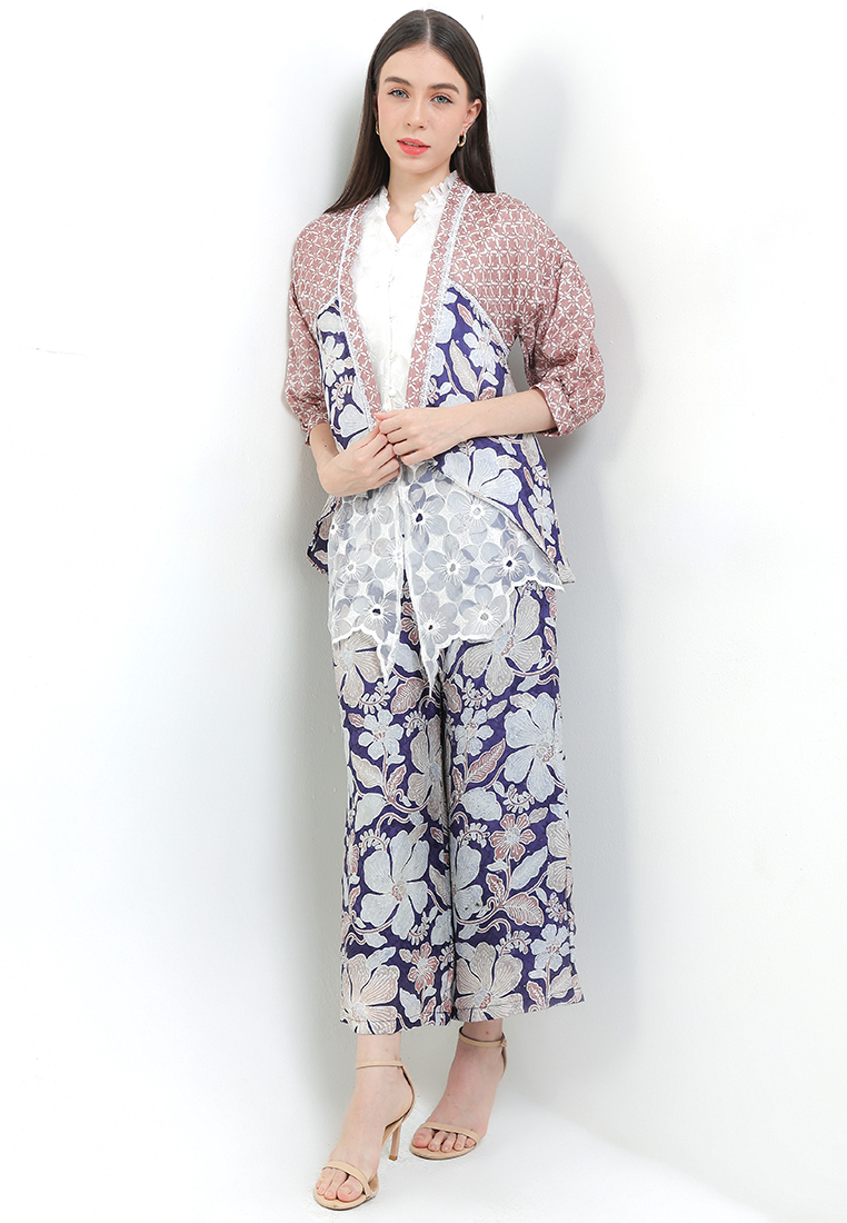 Rianty Batik Setelan Batik Cap Atasan Outer Cardigan dan Celana Kulot Wanita Arumi Merona Spesial JF