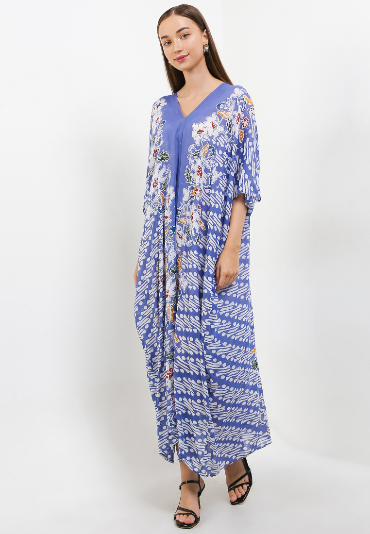 Rianty Batik Kaftan Muslim Atasan Wanita Short Sleeve Arsyila Raya Blue