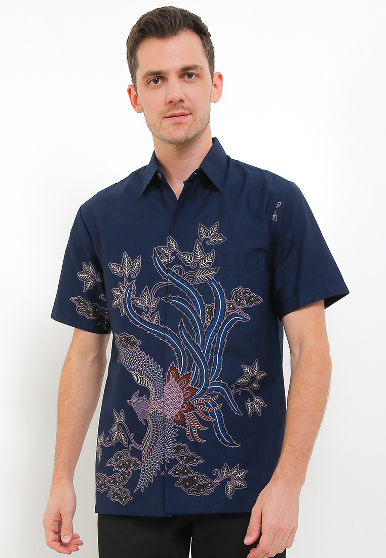 Rianty Batik Hem Furing Firenze Batik Pria Lengan Pendek Navy