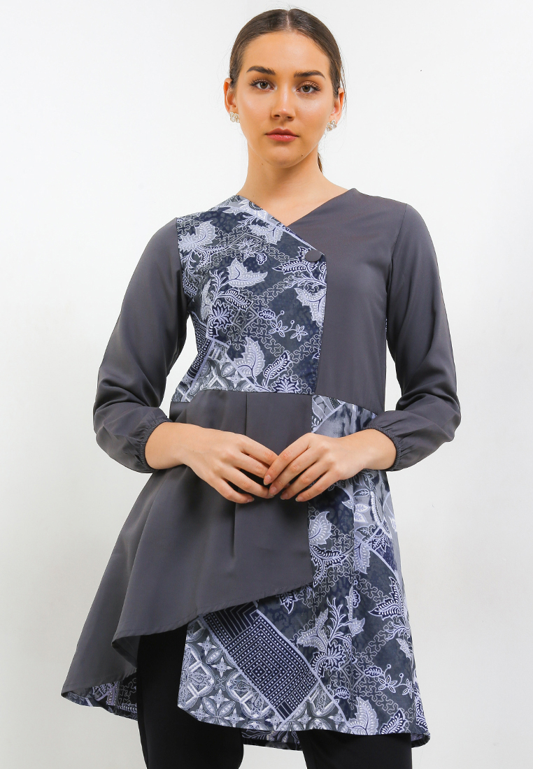 Rianty Batik Tunik Muslim Atasan Wanita Batik Premium Jelia Grey