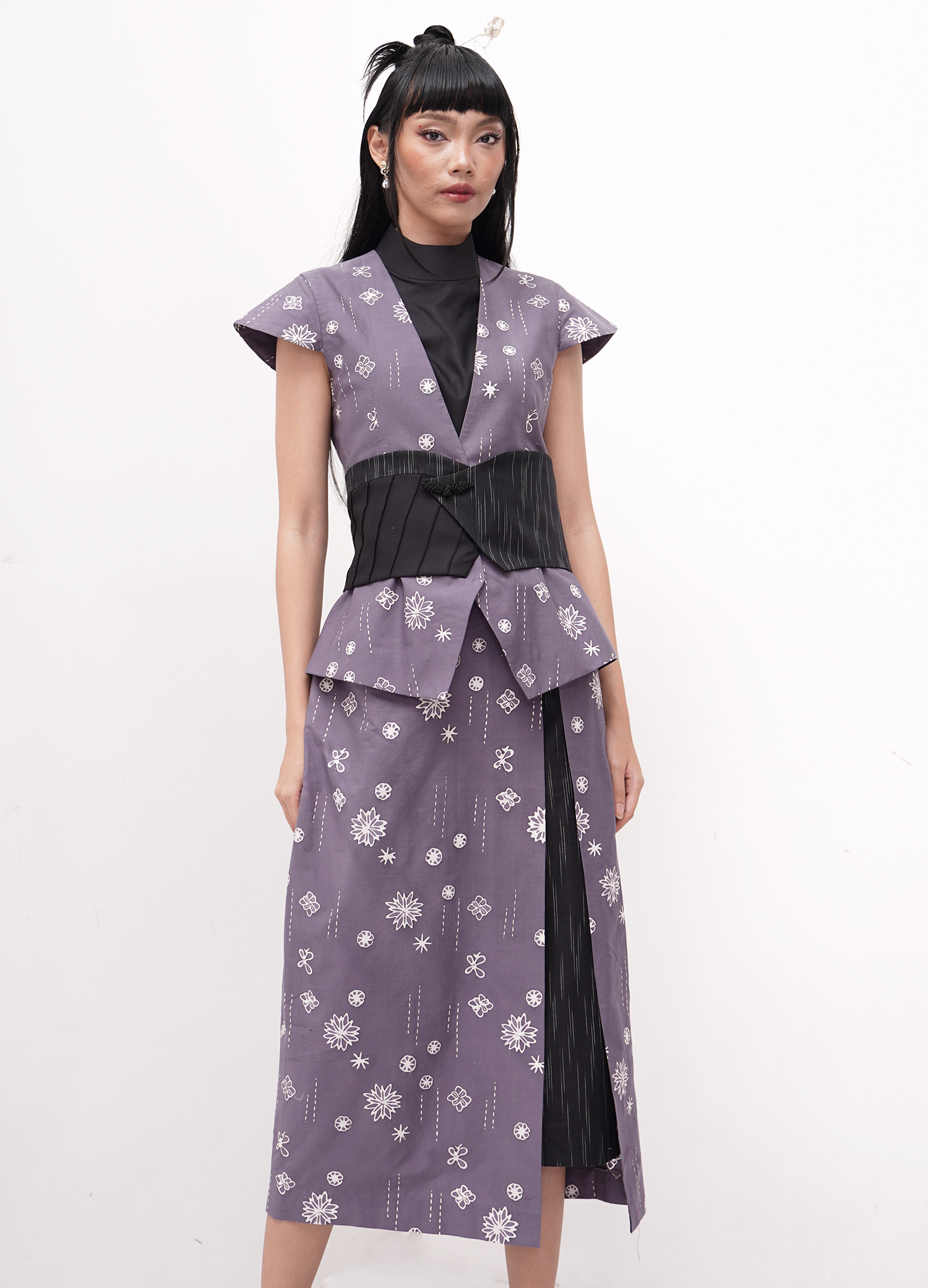 Rianty Batik Setelan Stelan Wanita Daita Set Blouse Atasan, Rok, Obi Rianty JFW Lilac