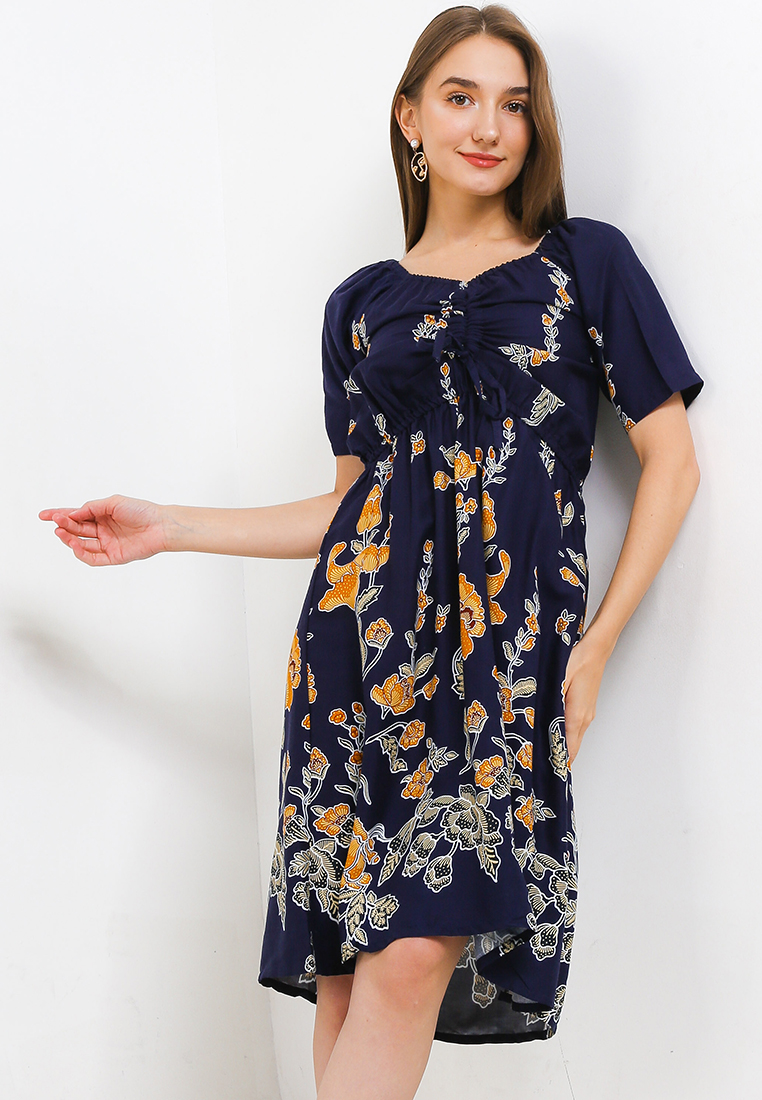 Rianty Batik Dress Daster Sleep Wear Wanita Innes Lengan Pendek Navy