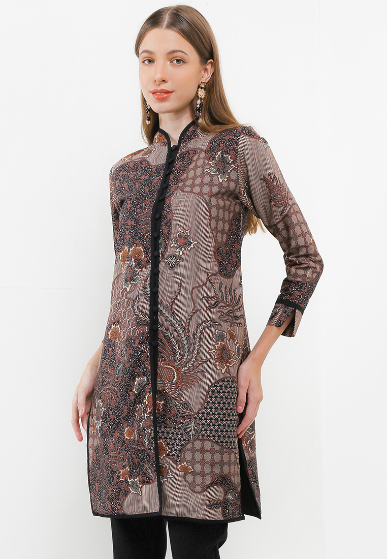 Rianty Batik Tunik Muslim Atasan Wanita Batik Premium Denia Sogan Brown
