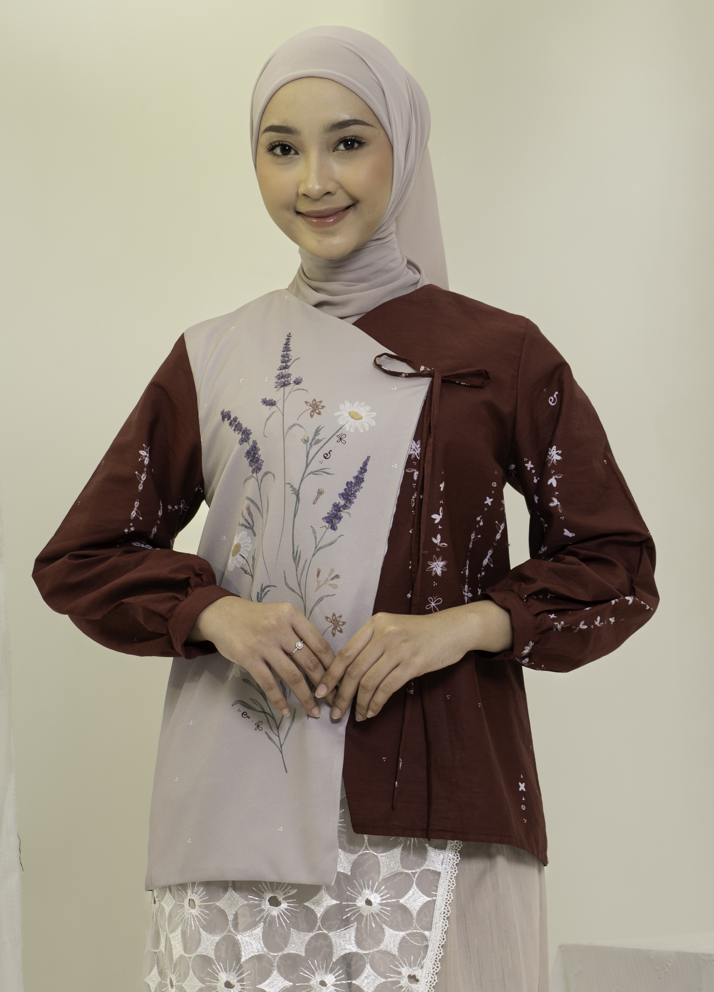 Rianty Batik Blouse Atasan Wanita Rianty x Ederra Wangsari Maroon Long Sleeve