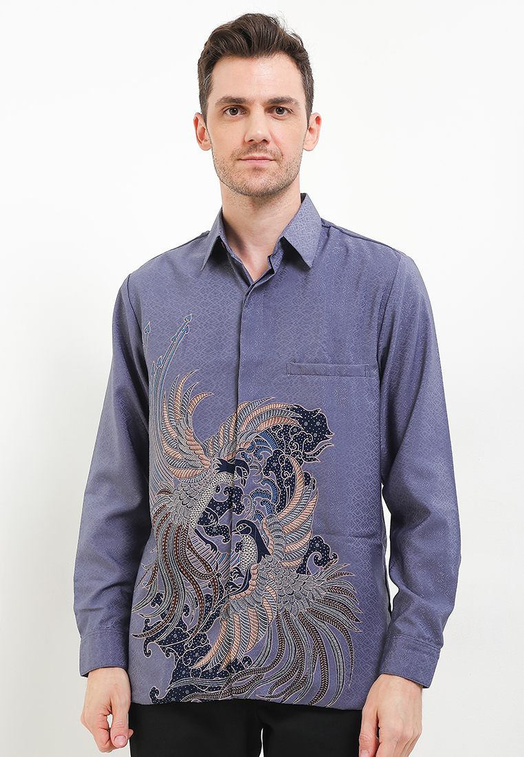 Rianty Batik Kemeja Lengan Panjang Pria Reguler Fit Full Furing Horizon Blue Dobby Premium