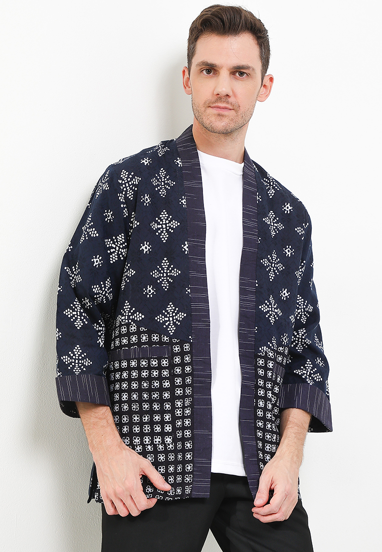Rianty Batik Outer Cardigan Pria Batik Aksaja Binar Raya Navy Lengan Panjang