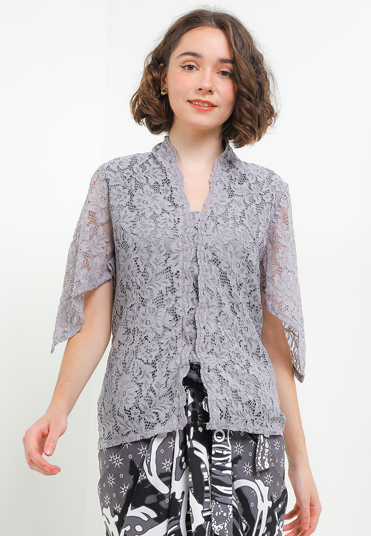Rianty Batik Blouse Lace Kebaya Brokat Keyna Grey