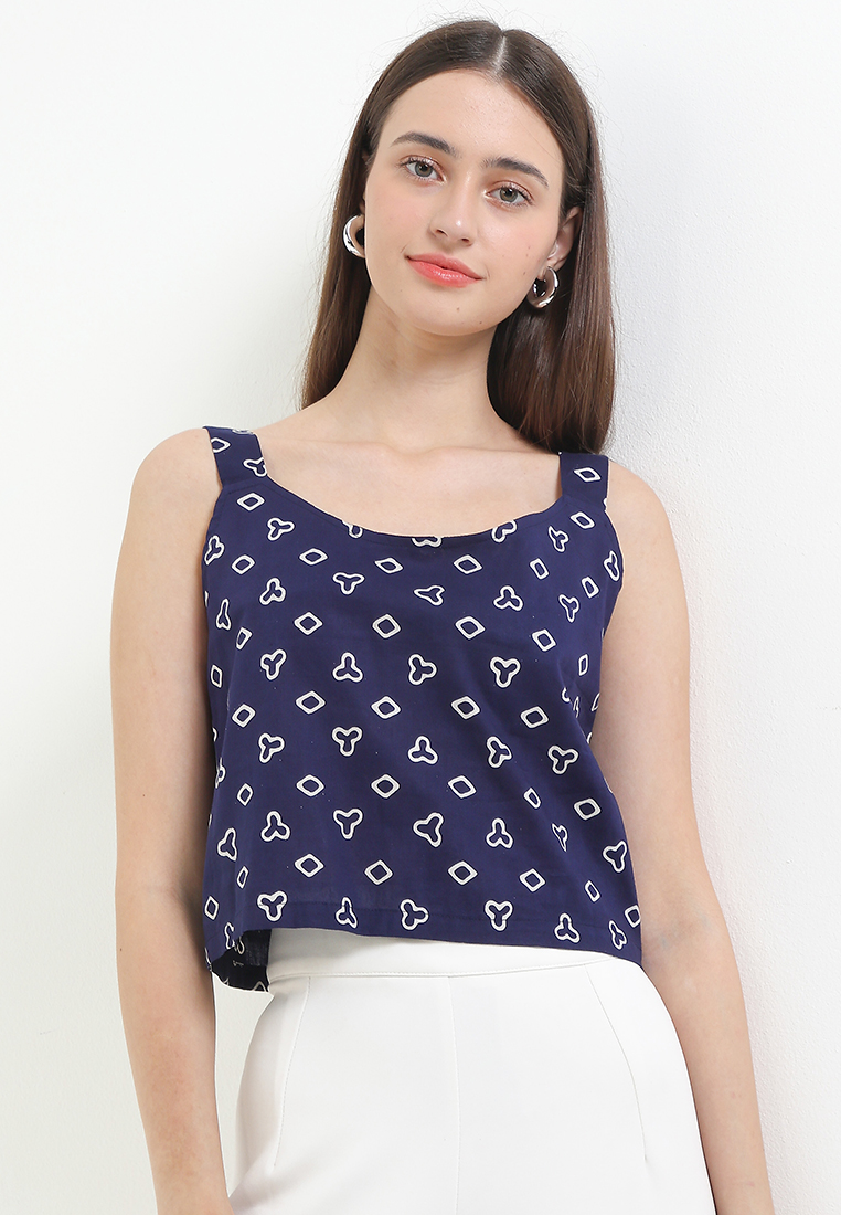 Rianty Batik Sleeveless Inner Top Atasan Wanita Basic Jumputan Navy