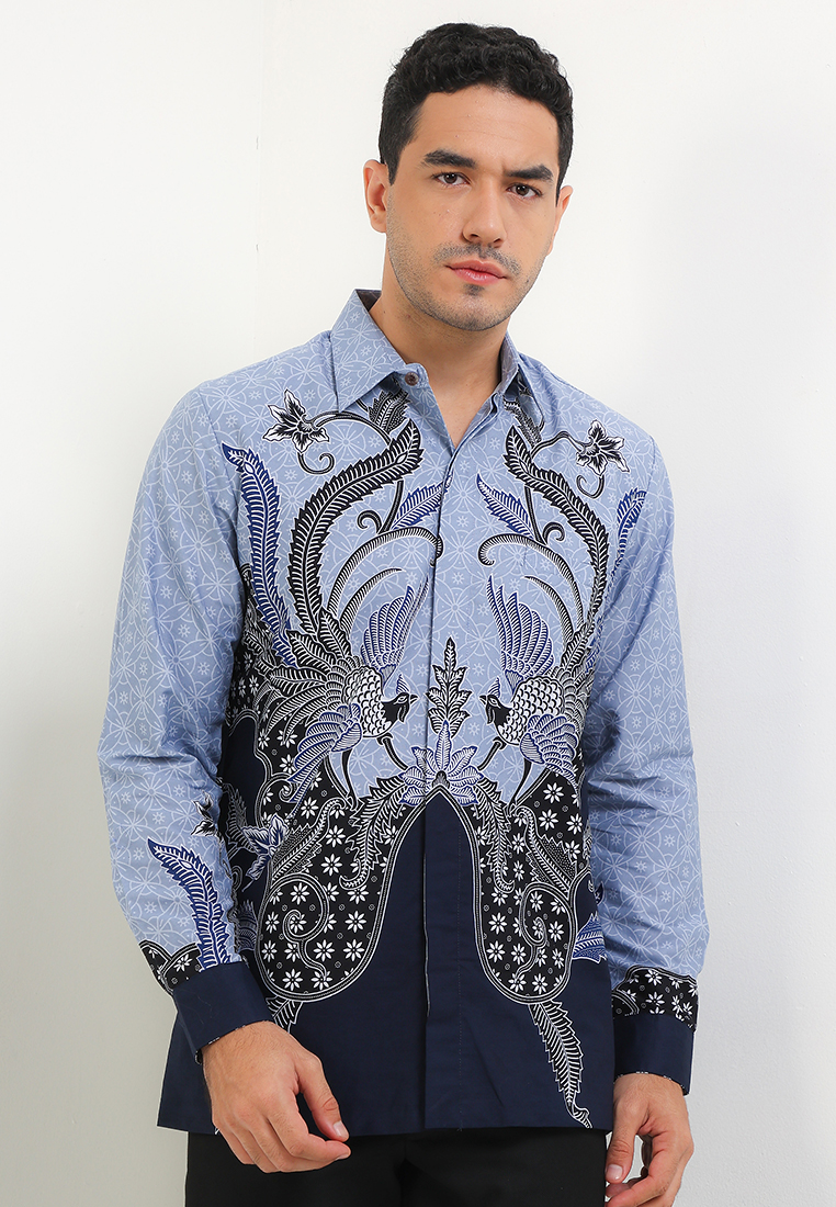 Rianty Batik Kemeja Lengan Panjang Pria Reguler Fit Full Furing Rianty Arsa Biru Navy