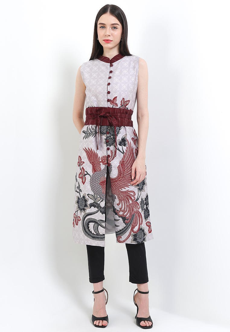 Rianty Batik Tunik Batik Wanita Anara Outer Anara Obi Set Tanpa Lengan Pink