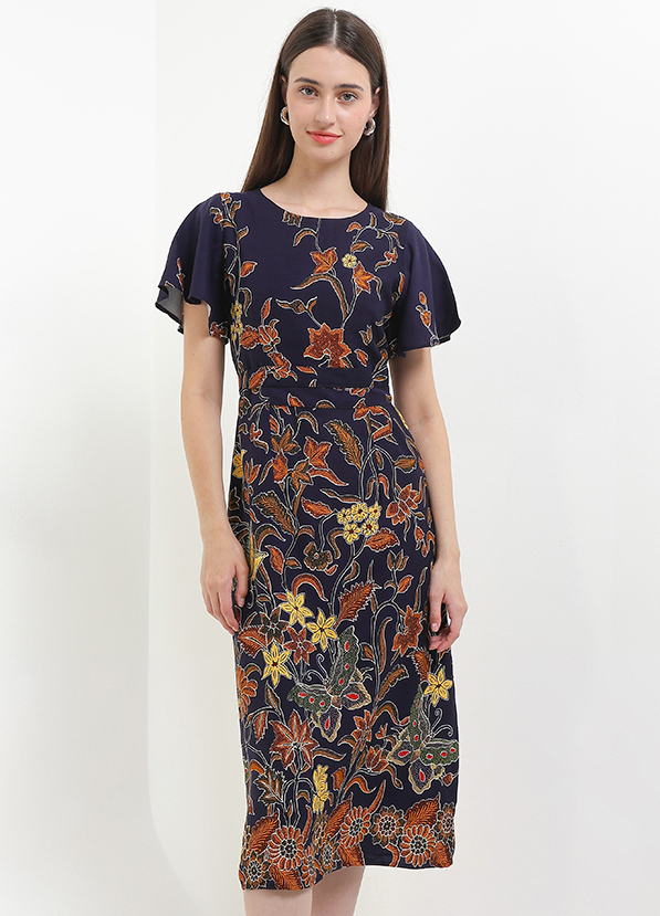 Rianty Batik Dress Batik Wanita Katun Kintara Blue Tali Lengan Pendek