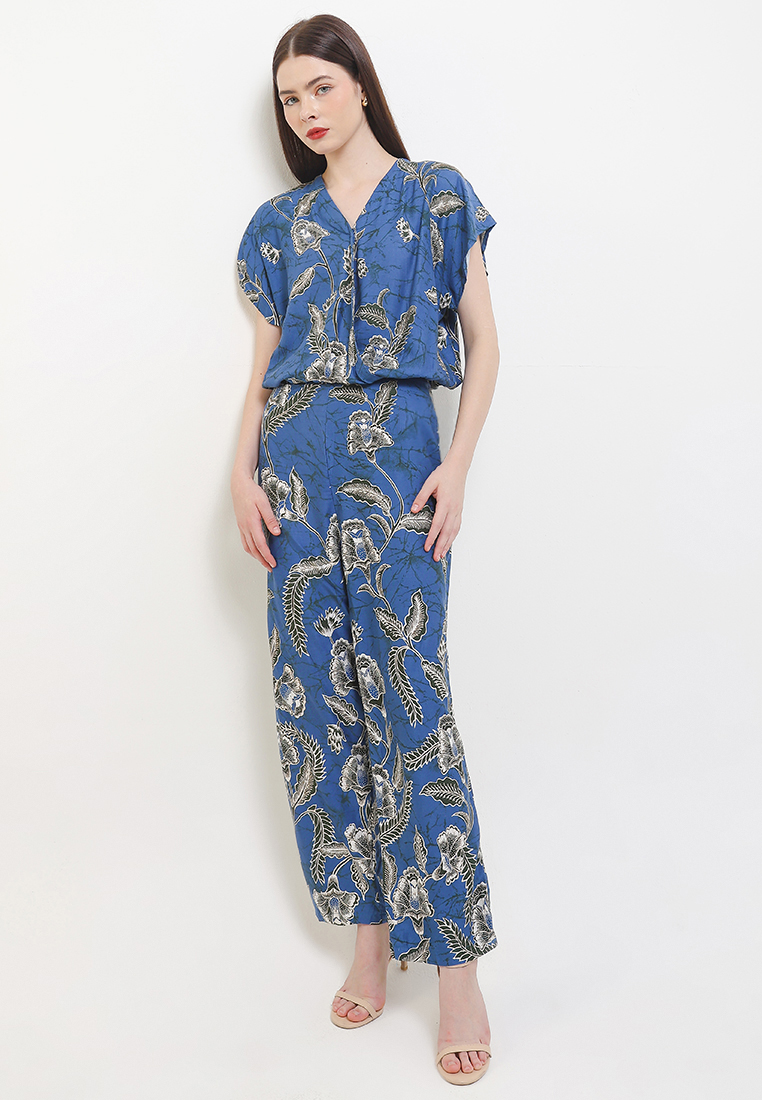 Rianty Batik Linsky One Set Setelan Wanita Atasan Crop Lengan Pendek Celana Kulot Material Rayon ORI