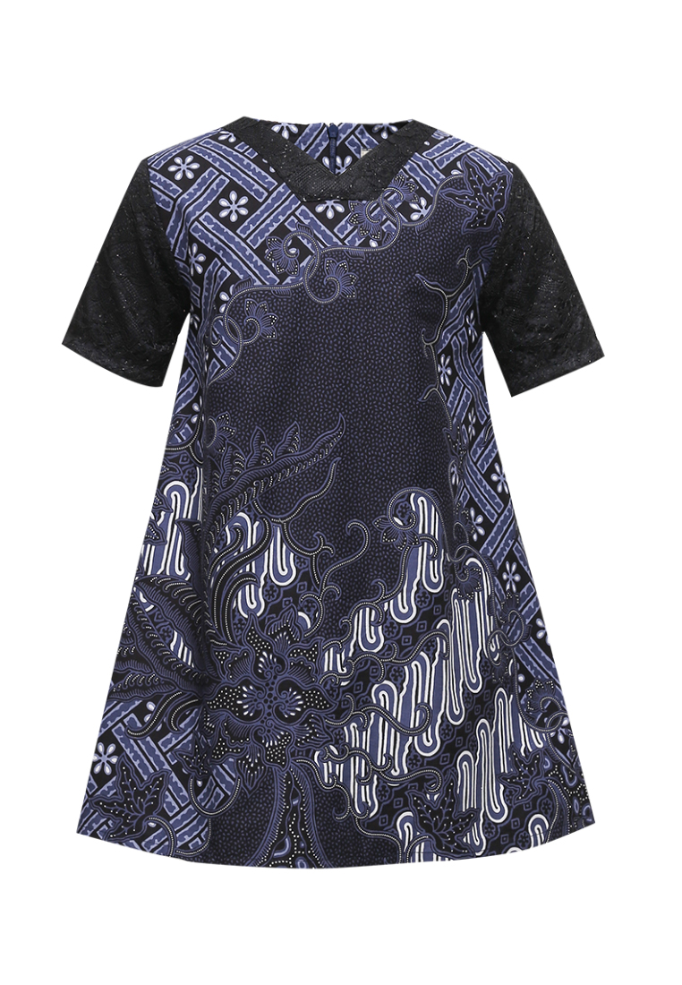 Rianty Kids Dress Anak Perempuan Batik Davena Navy Lengan Pendek