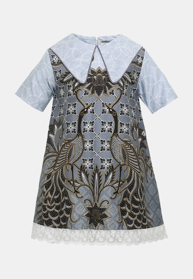 Rianty Kids Baju Dress Anak Perempuan Aswangga Kids Lengan Pendek Grey Renda