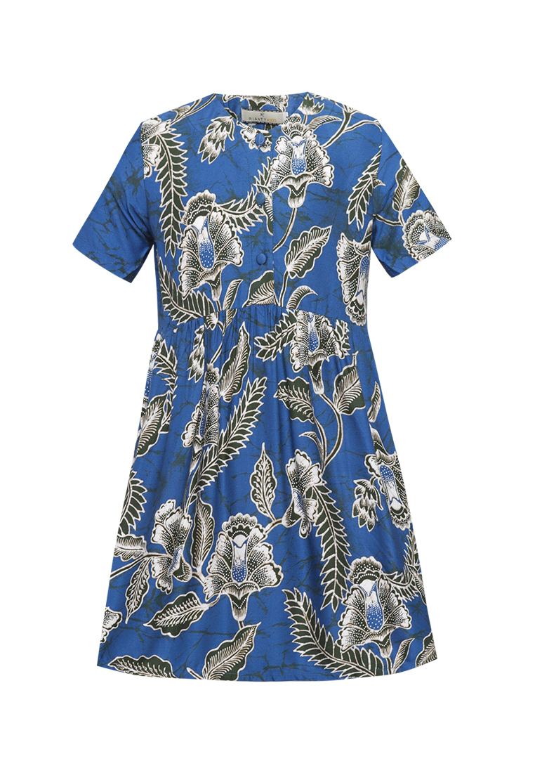 Rianty Kids Daster Anak Perempuan Batik Linsky Kids Lengan Pendek Floral Motif Blue