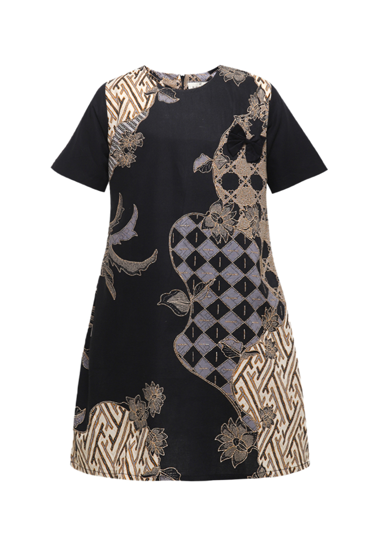 Rianty Kids Baju Anak Perempuan Dress Zeana Batik Kids Lengan Pendek Black