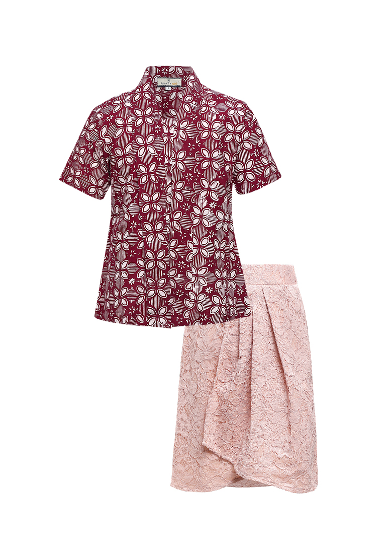 Rianty Kids One Set Baju Anak Perempuan Kebaya Atasan dan Bawahan Rok Kids Rose Red II